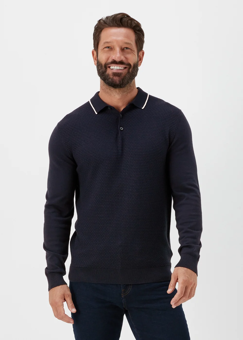 Navy Textured Polo Shirt - S Image 1