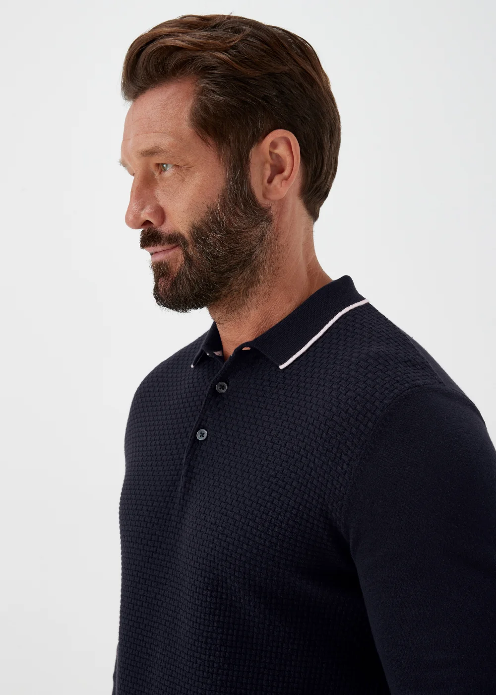 Navy Textured Polo Shirt - S Image 3