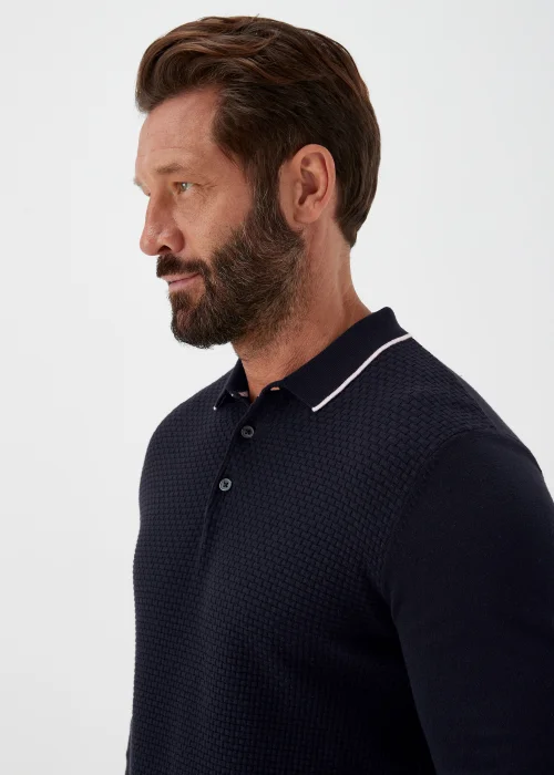 Navy Textured Polo Shirt - S Image 3