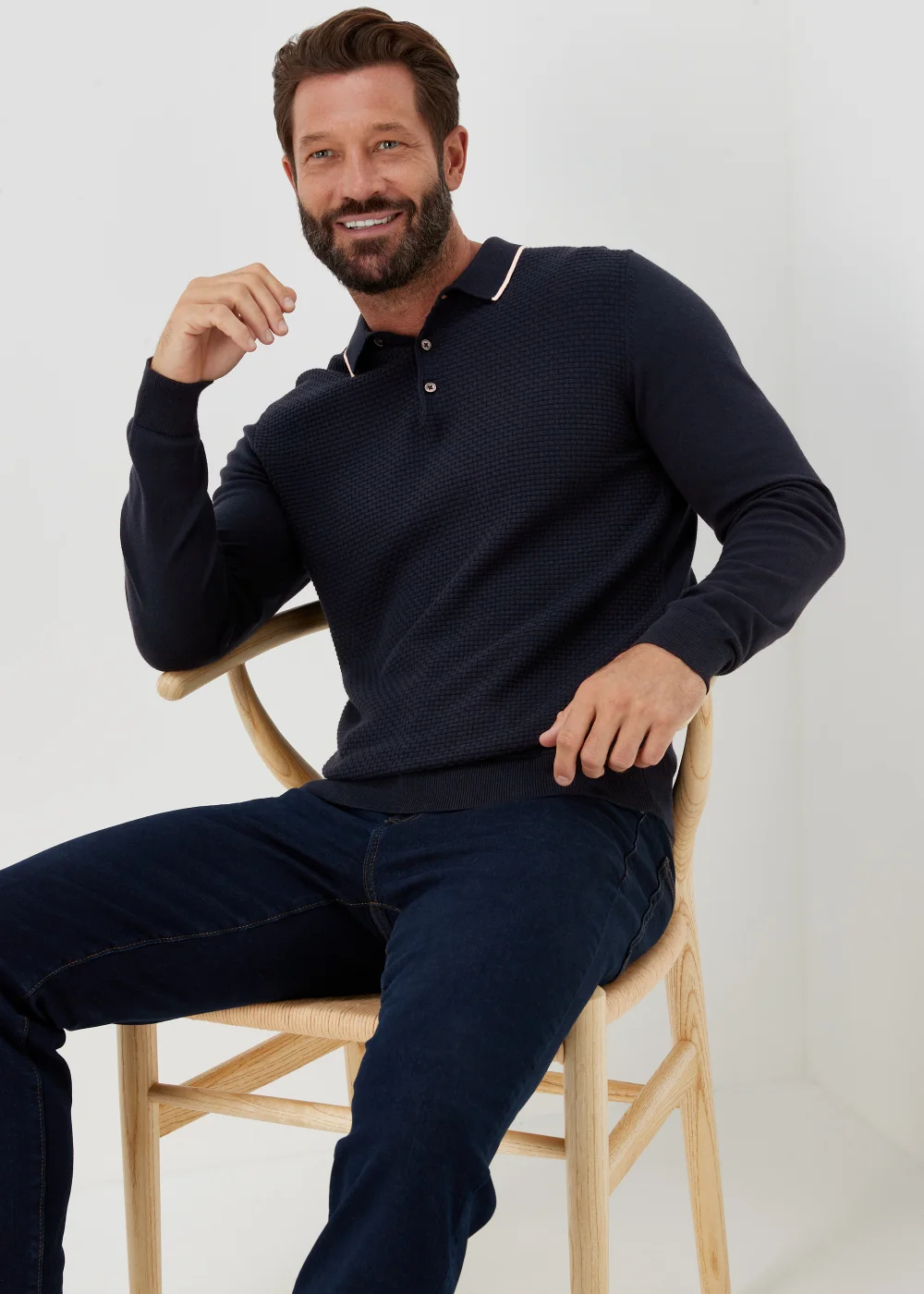 Navy Textured Polo Shirt - S Image 4