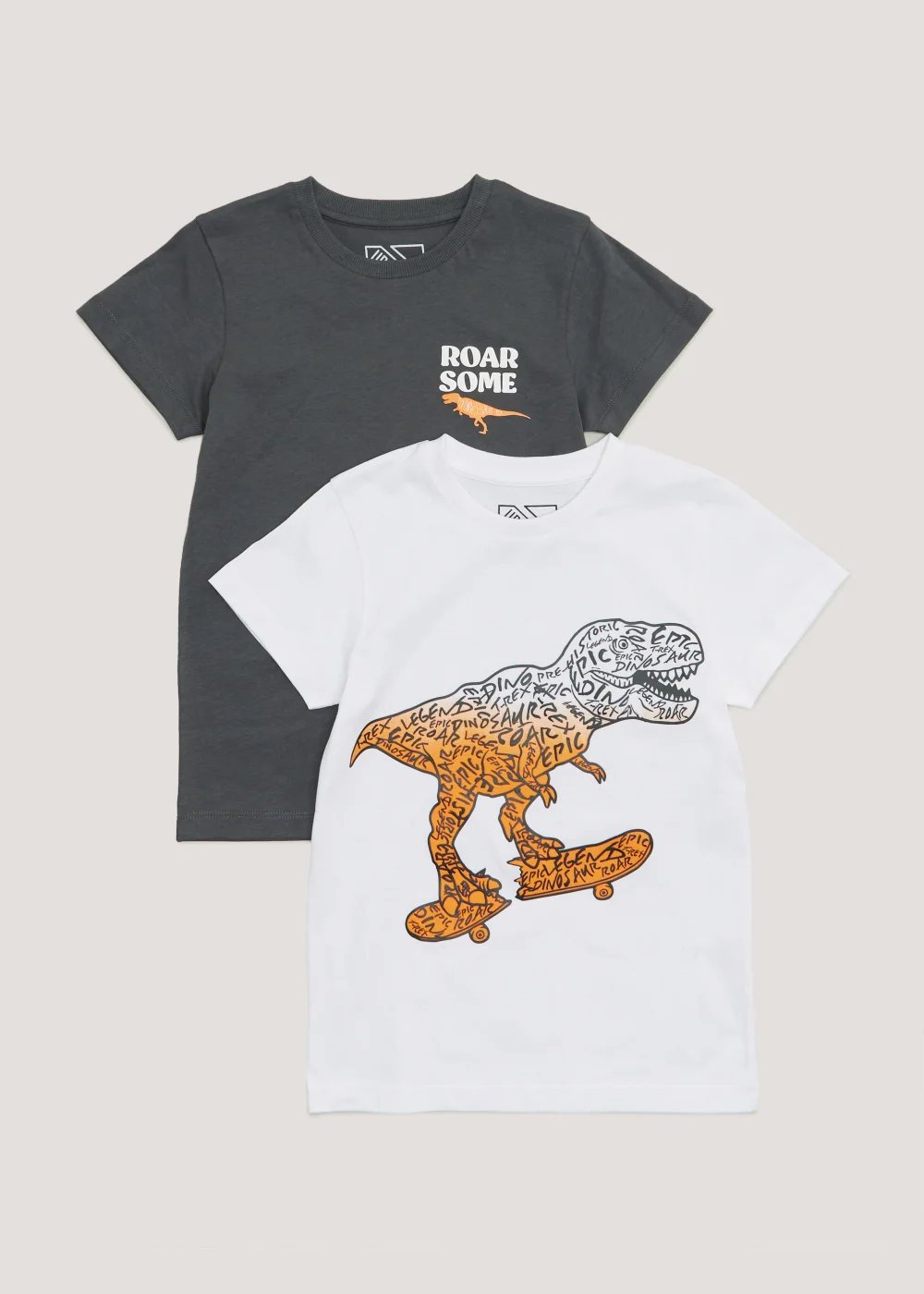Boys 2 Pack Grey Dinosaur Print T-Shirts (4-13yrs) - 4 Yrs Image 1