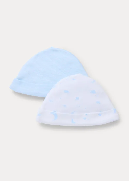 2 Pack Blue Layette Baby Hats - Age 0 - 3 Months Image 1