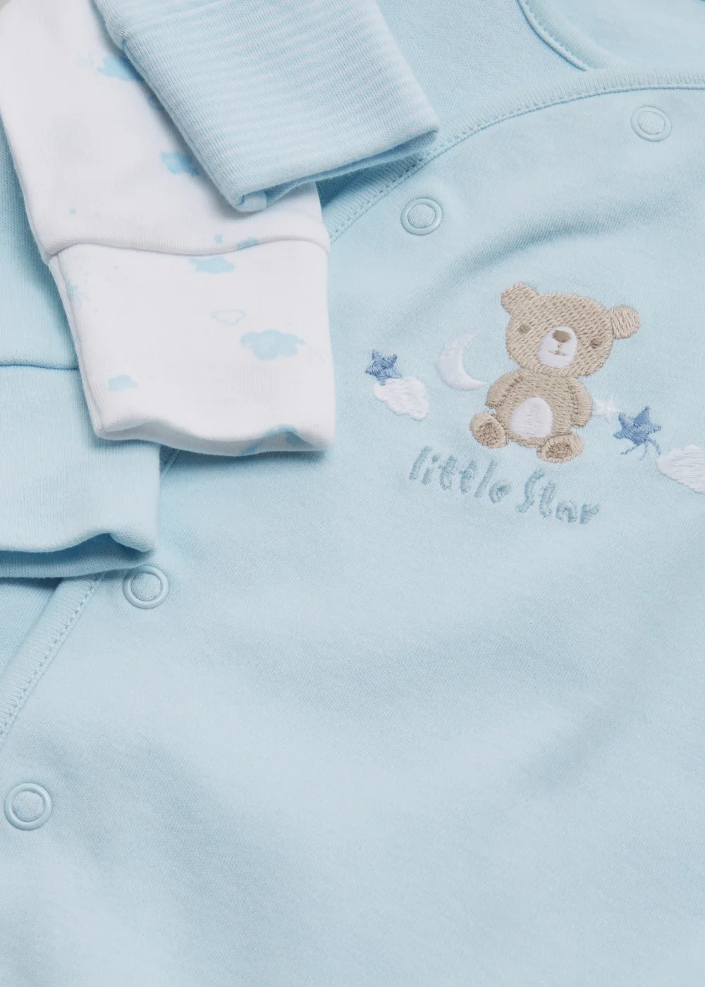 Baby 3 Pack Blue Layette Sleepsuit (Tiny Baby-18mths) - Tiny Baby Image 2