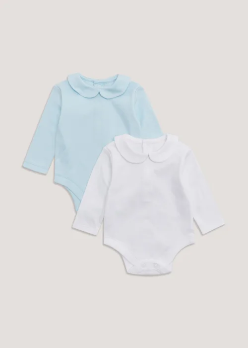 Baby 2 Pack Blue & White Layette Bodysuits (Tiny Baby-18mths) - 0-3 months Image 1