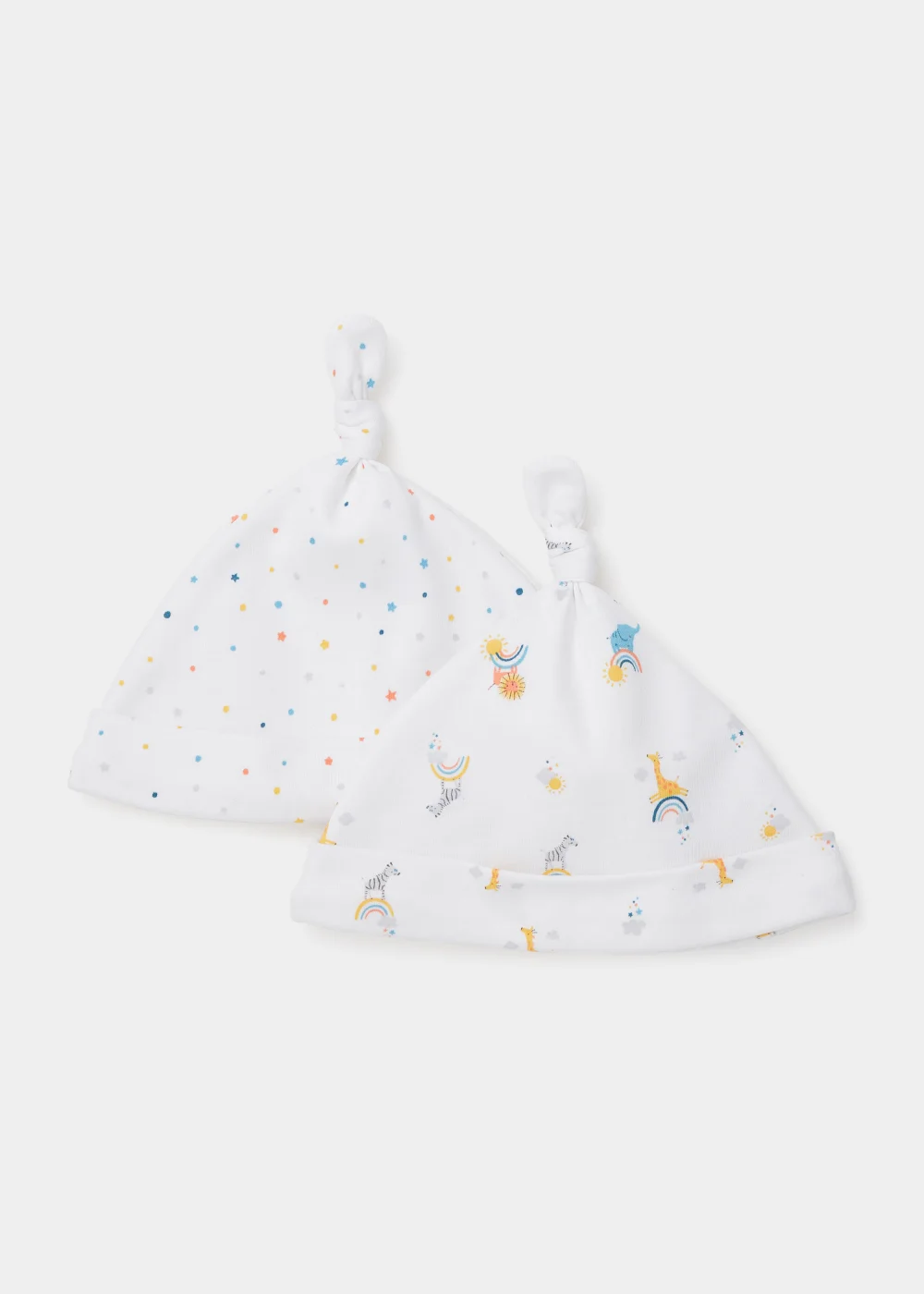 2 Pack White Rainbow Baby Hats (Newborn-6mths) - Age 0 - 3 Months Image 1