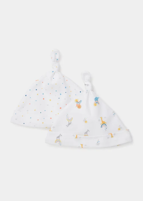 2 Pack White Rainbow Baby Hats (Newborn-6mths) - Age 0 - 3 Months Image 1