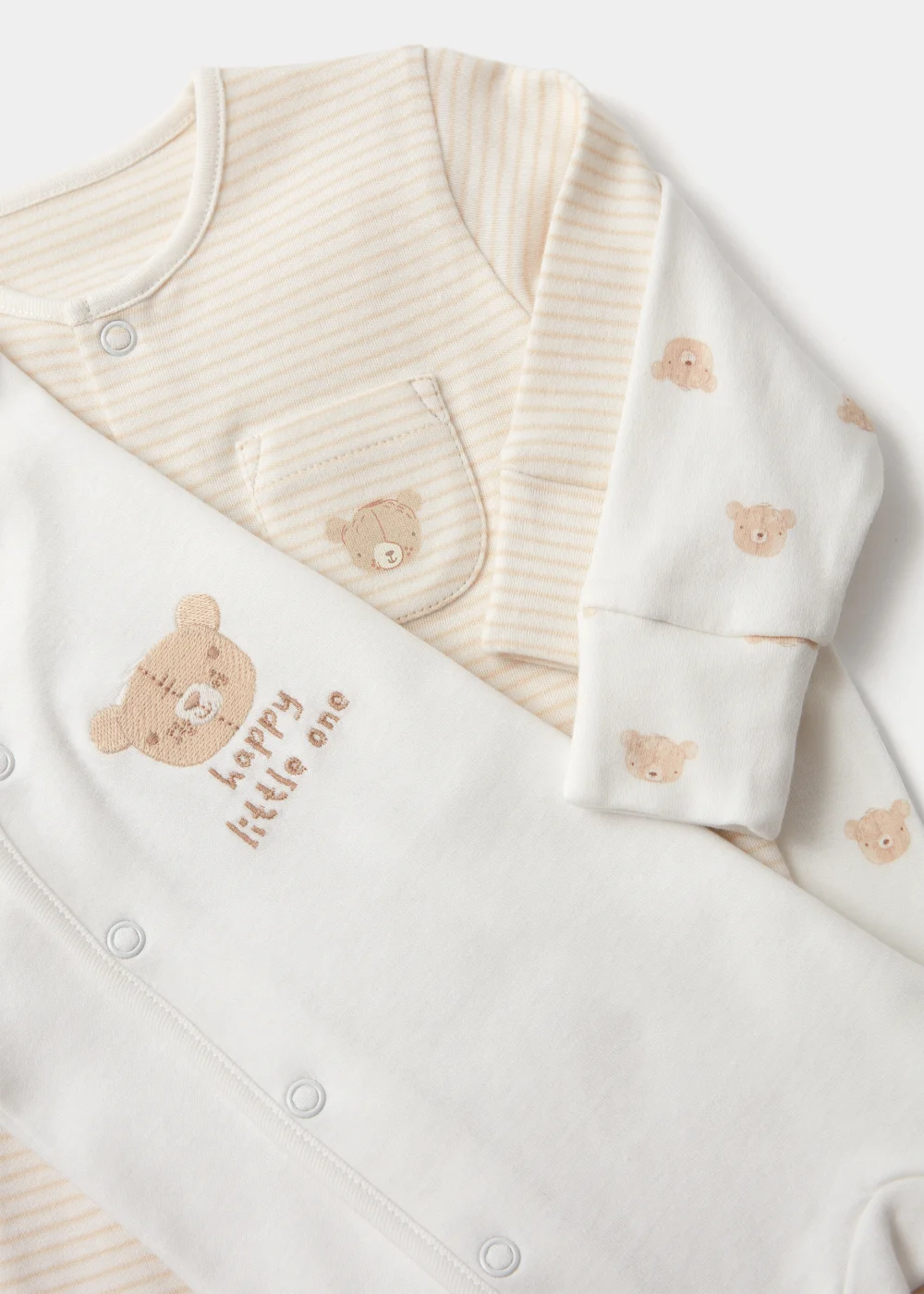 Baby 3 Pack Cream Bear Sleepsuits (Tiny Baby-18mths) - Tiny Baby Image 2