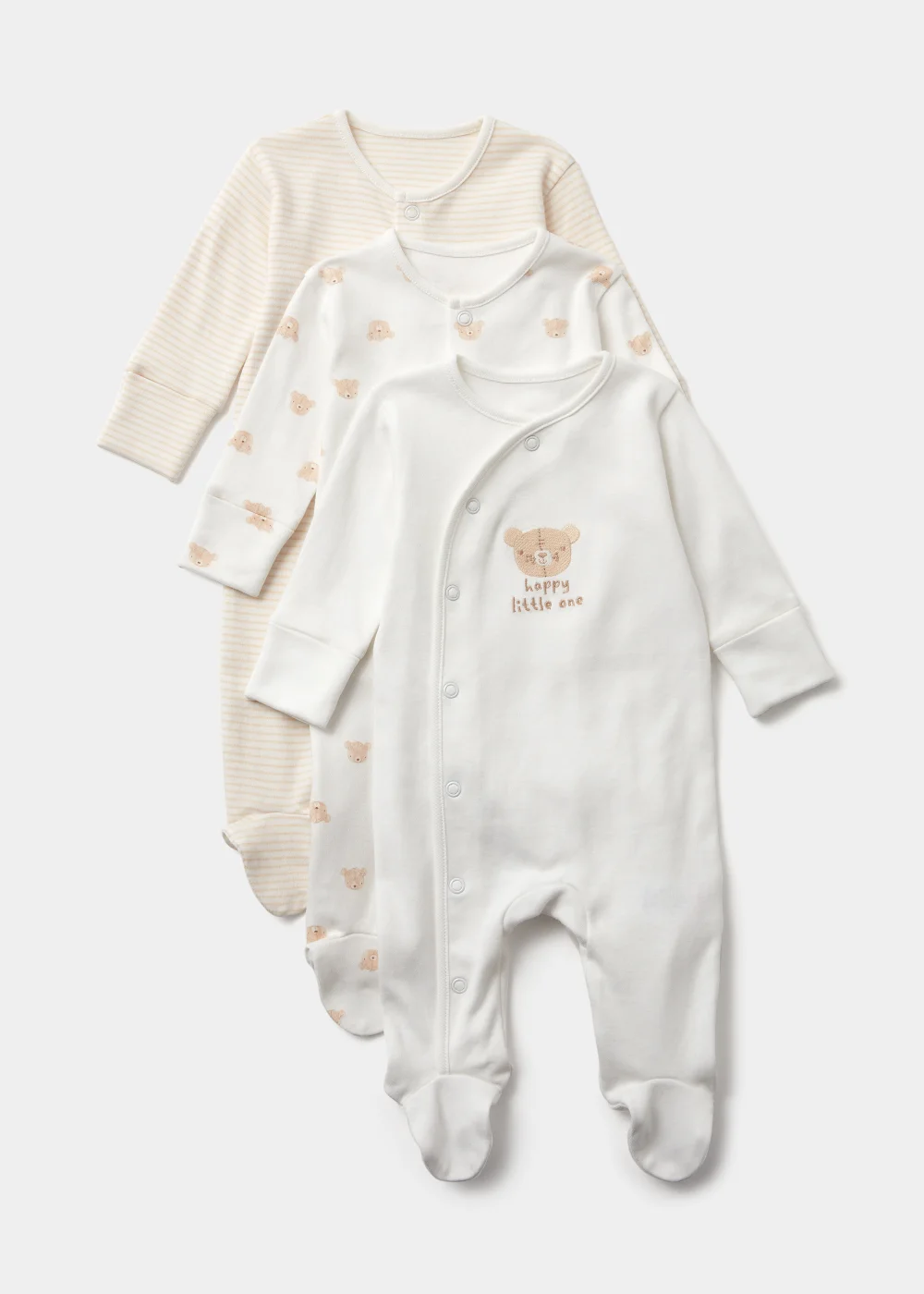 Baby 3 Pack Cream Bear Sleepsuits (Tiny Baby-18mths) - Tiny Baby Image 1