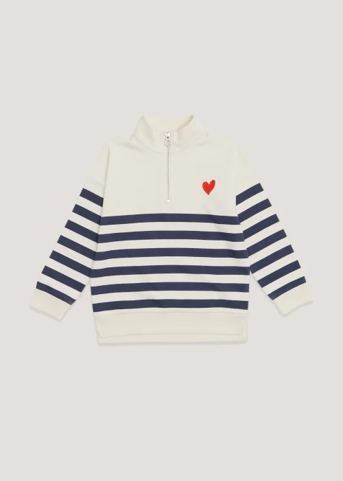 Girls Cream Stripe Half Zip Jumper (4-13yrs) - 4 Yrs Image 1