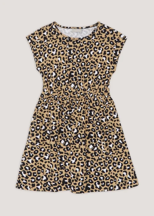 Girls Brown Leopard Print Dress (4-13yrs) - 7 Yrs Image 1