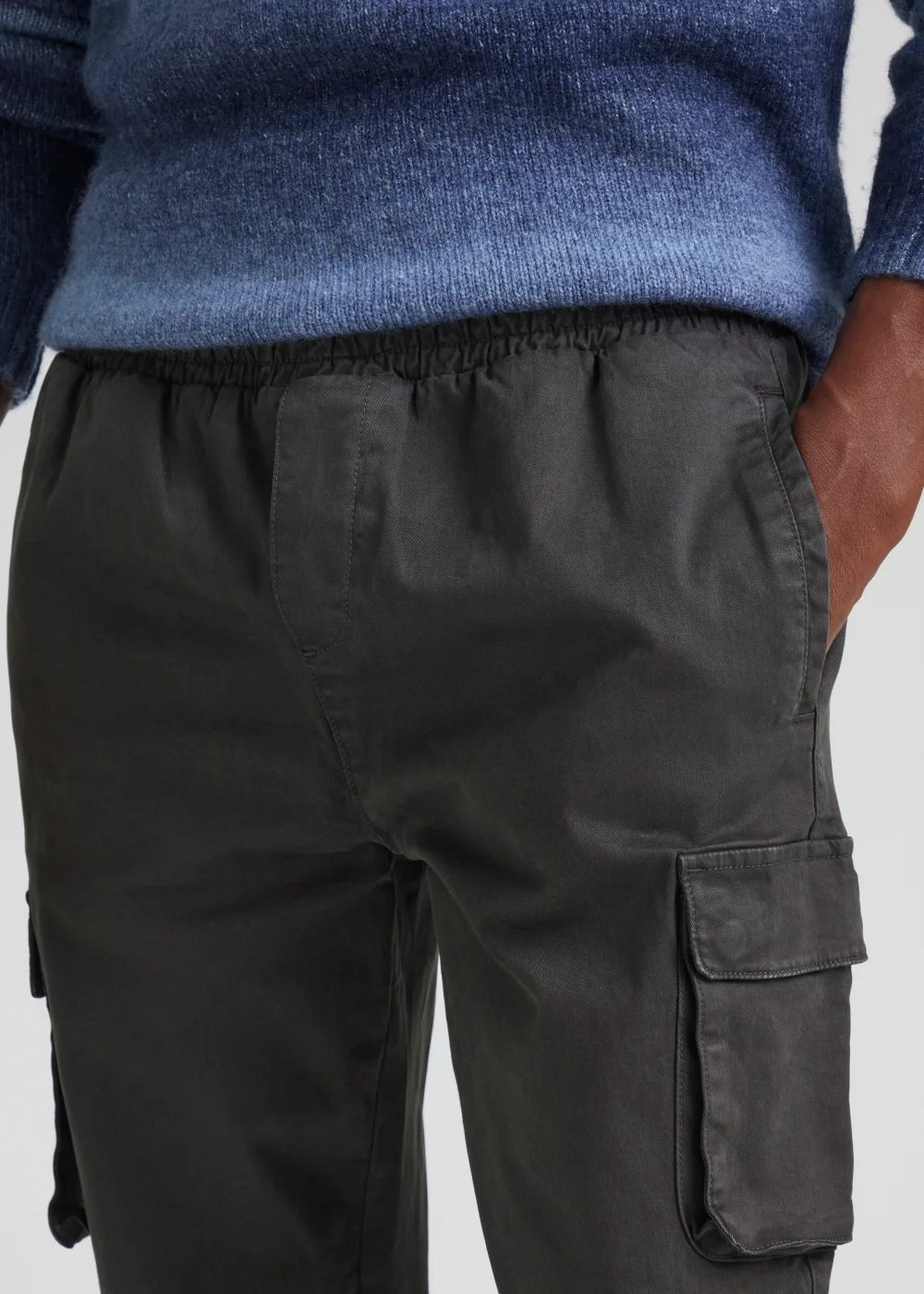 Charcoal Garment Dyed Slim Fit Cargo Trousers - Extra small Image 3