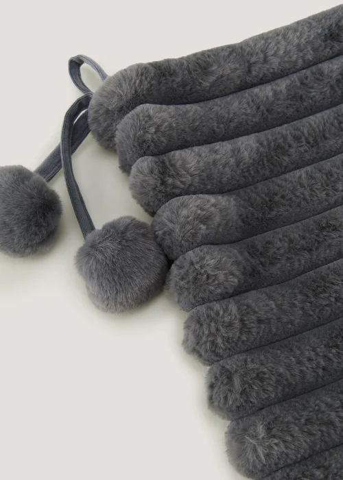 Grey Ribbed Faux Fur Christmas Stocking Image 2