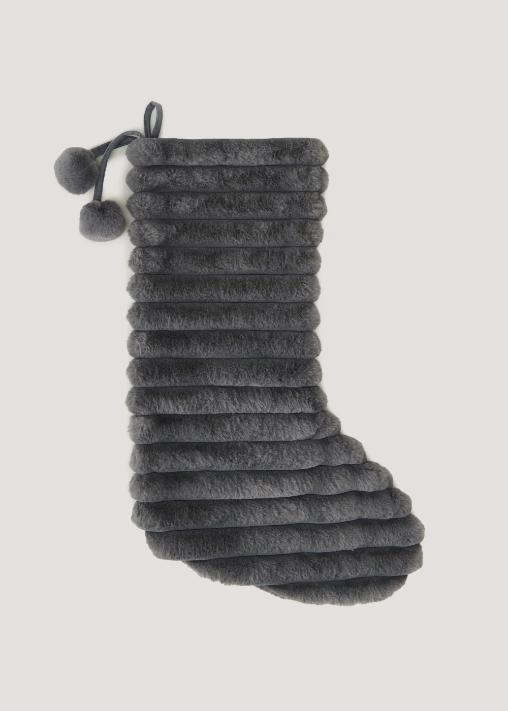 Grey Ribbed Faux Fur Christmas Stocking Image 1