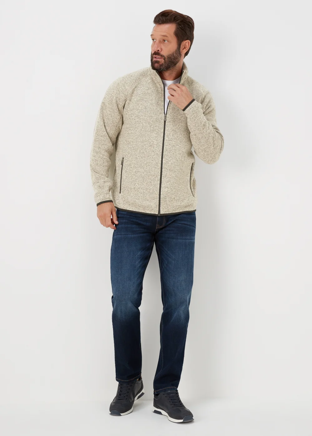 Lincoln Ecru Textured Fleece Zip Up Jacket - S Image 4