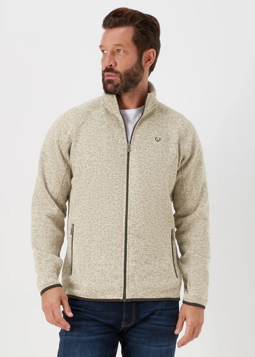 Lincoln Ecru Textured Fleece Zip Up Jacket - S Image 1