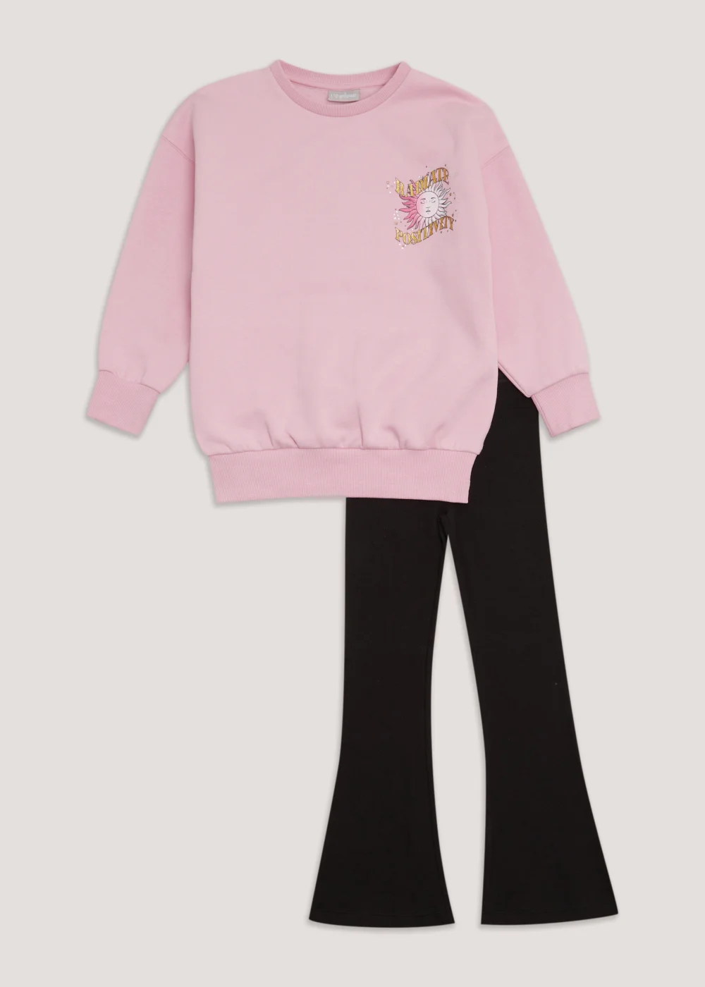 Girls Pink Sweatshirt & Black Flared Leggings Set (4-13yrs) - Age 4 Years Image 1