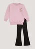 Girls Pink Sweatshirt & Black Flared Leggings Set (4-13yrs) - Age 4 Years Image 1