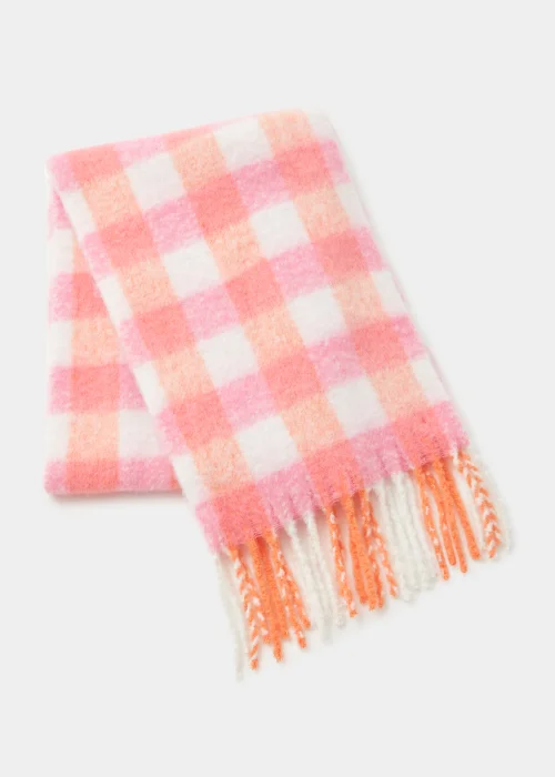 Girls Pink Check Brushed Scarf - One Size Image 1