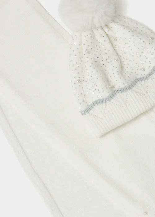 Girls 2 Piece White Pearl Heat Seal Hat & Scarf Set (7-10yrs) - Age 7-10 Years Image 2