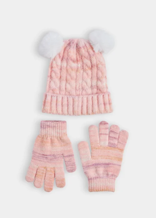 Girls 2 Piece Pink Ombre Hat & Gloves Set (3-10yrs) - Age 7-10 Years Image 1