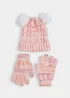 Girls 2 Piece Pink Ombre Hat & Gloves Set (3-10yrs) - Age 7-10 Years Image 1