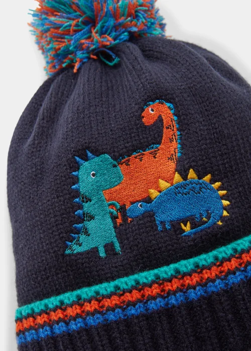 Kids 2 Piece Navy Dinosaur Knitted Bobble Hat & Scarf Set (3-6yrs) - Age 3 - 6 Years Image 2