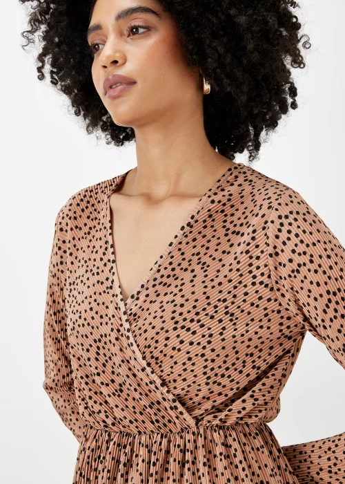 Beige Spot Plisse Mini Dress - 8 Image 3