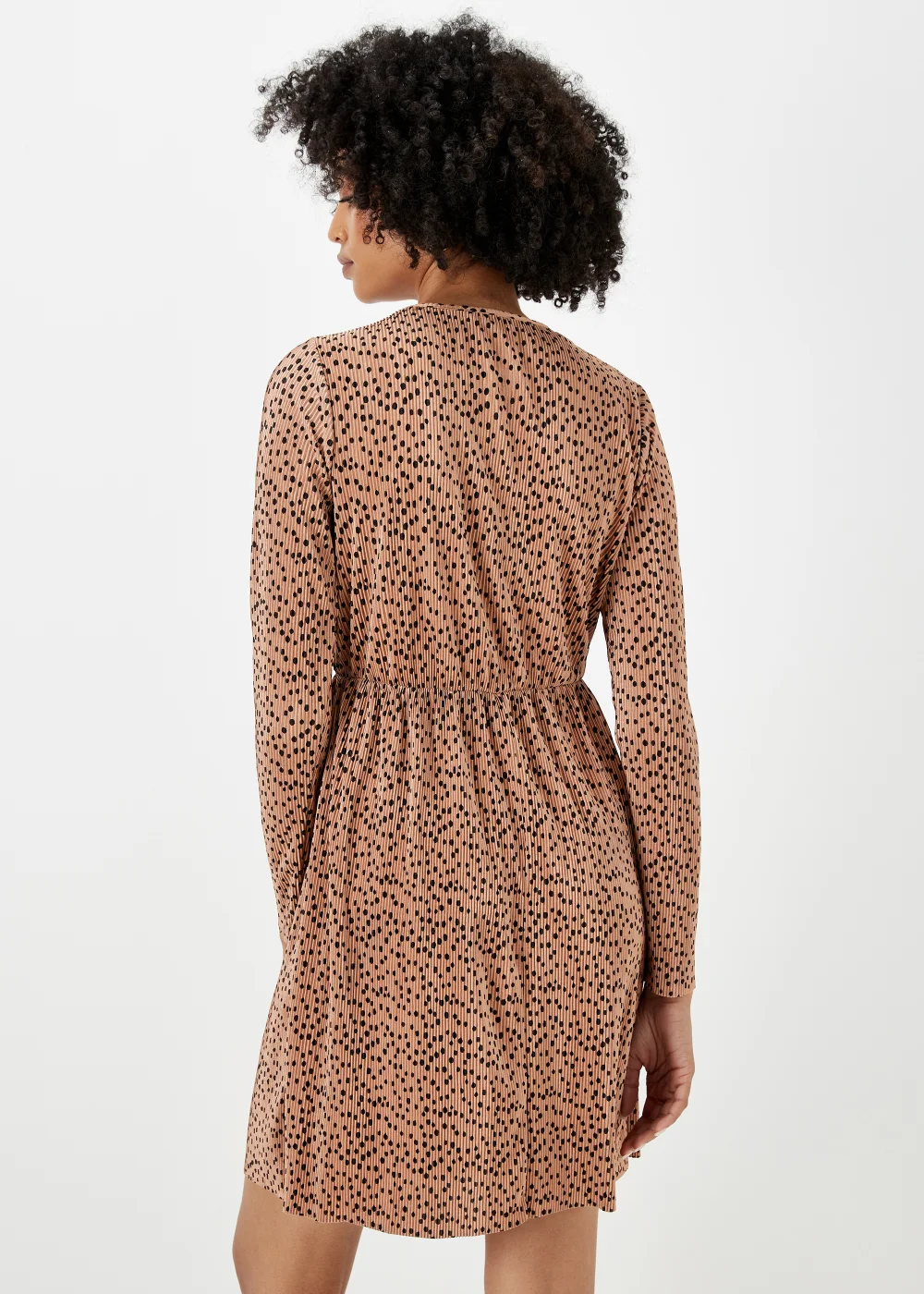 Beige Spot Plisse Mini Dress - 8 Image 2