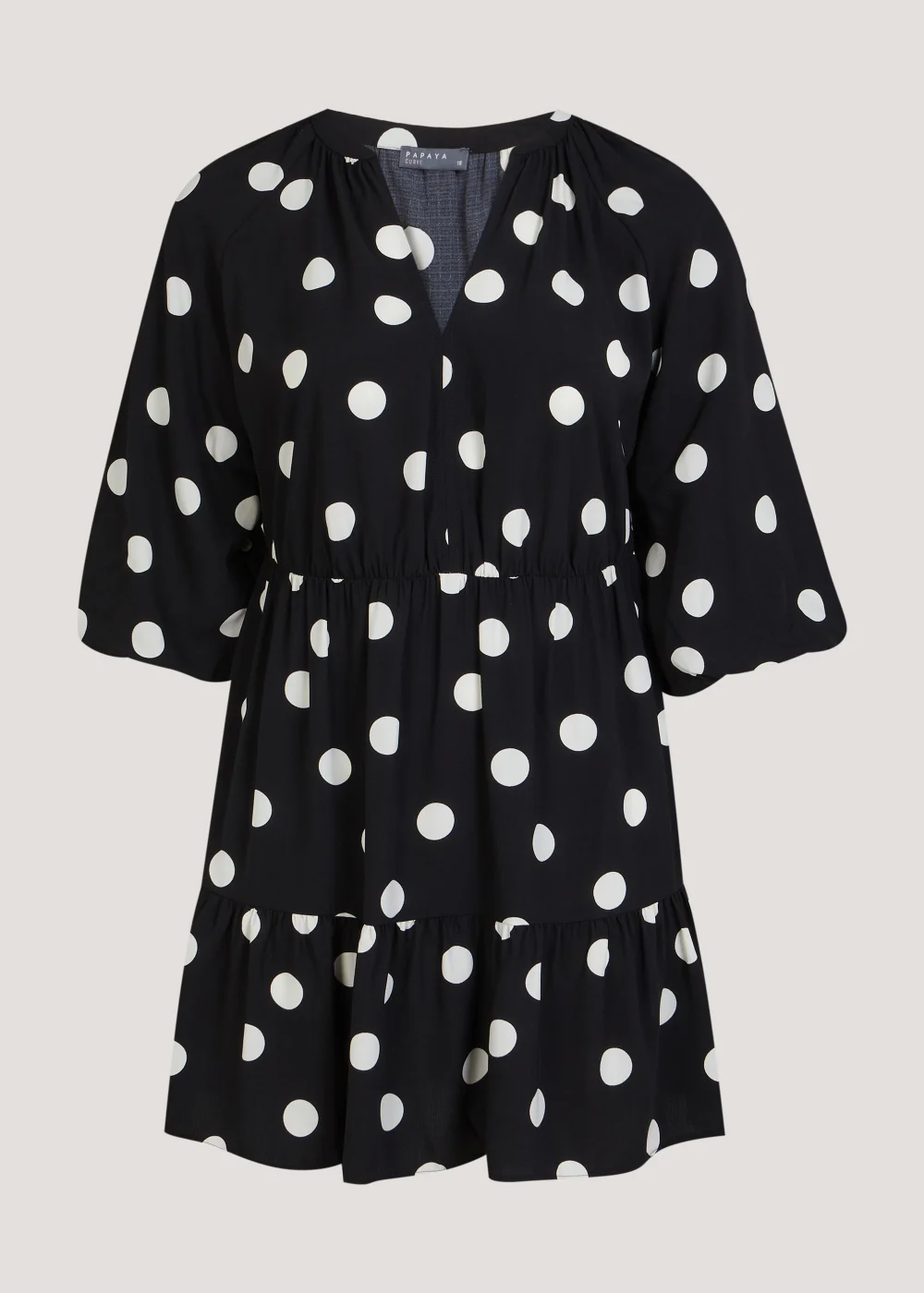 Papaya Curve Black & White Spot Puff Sleeve Mini Dress - 18 Image 1