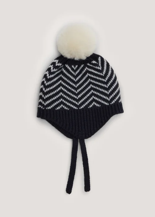 Navy Diagonal Knit Baby Trapper Hat (Newborn-2yrs) - Age 0 - 3 Months Image 1