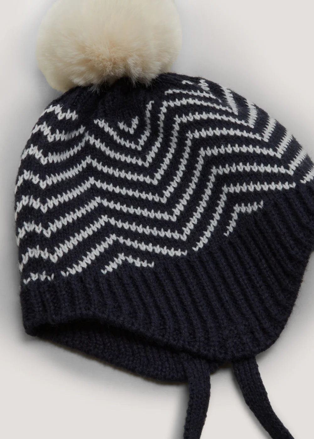 Navy Diagonal Knit Baby Trapper Hat (Newborn-2yrs) - Age 0 - 3 Months Image 2