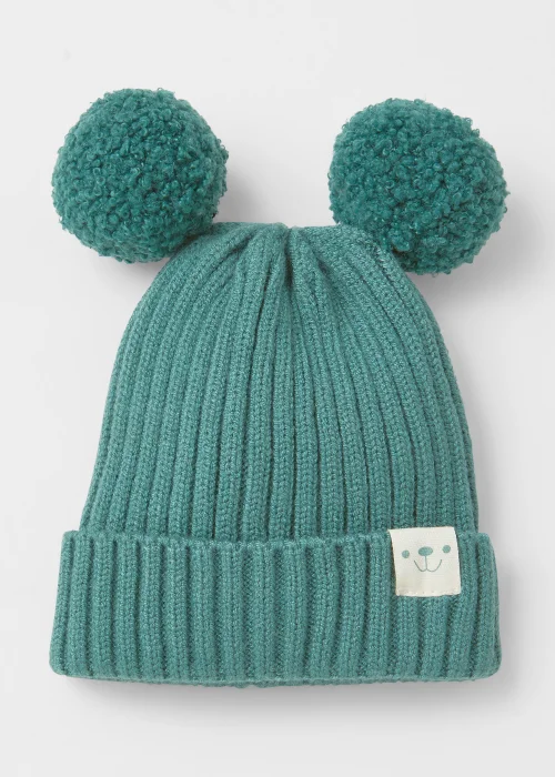 Sage Teddy Fleece Double Pom Pom Baby Hat (Newborn-2yrs) - Age 0 - 3 Months Image 1