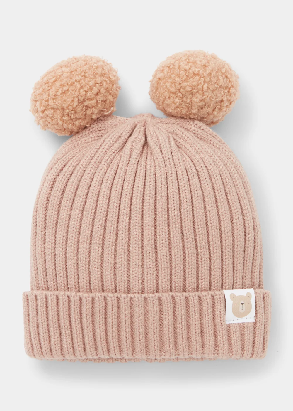 Baby Taupe Teddy Bear Double Pom Pom Bobble Hat (Newborn-2yrs) - Age 0 - 3 Months Image 1