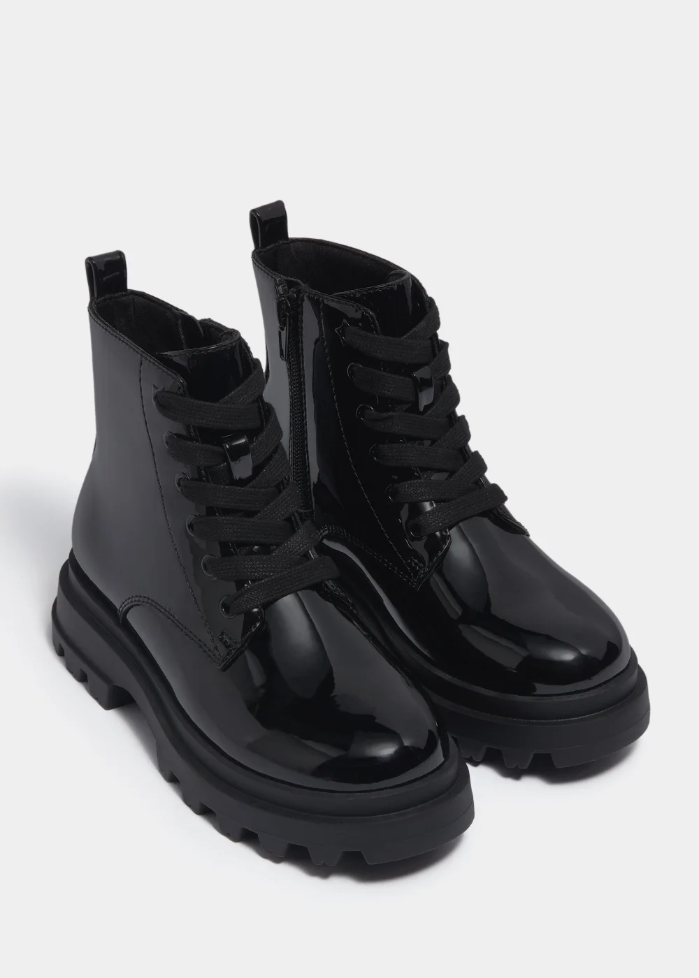 Girls Black Patent Lace Up Boots (Younger 10-Older 5) - Size 1 Image 1