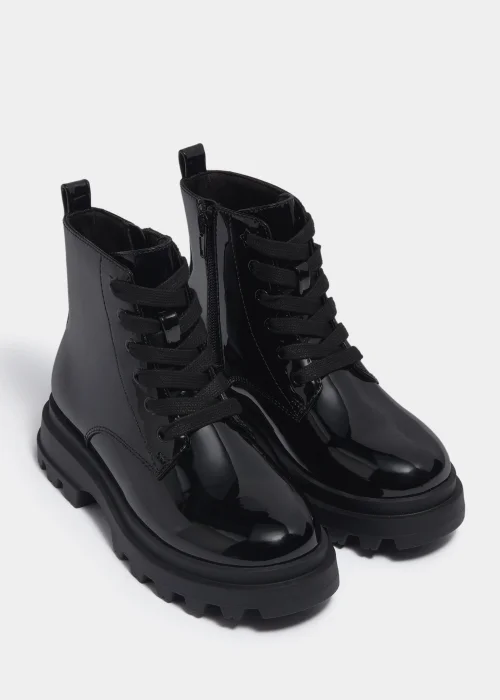 Girls Black Patent Lace Up Boots (Younger 10-Older 5) - Size 1 Image 1