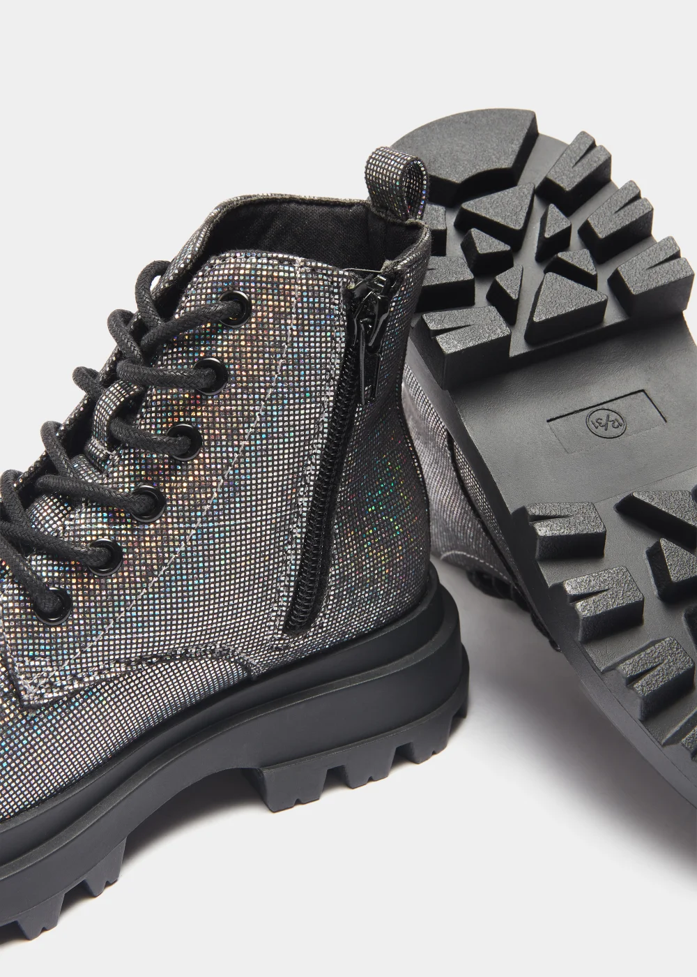 Girls Silver Disco Lace Up Boots (Younger 10-Older 5) - Size 10 Infants Image 2