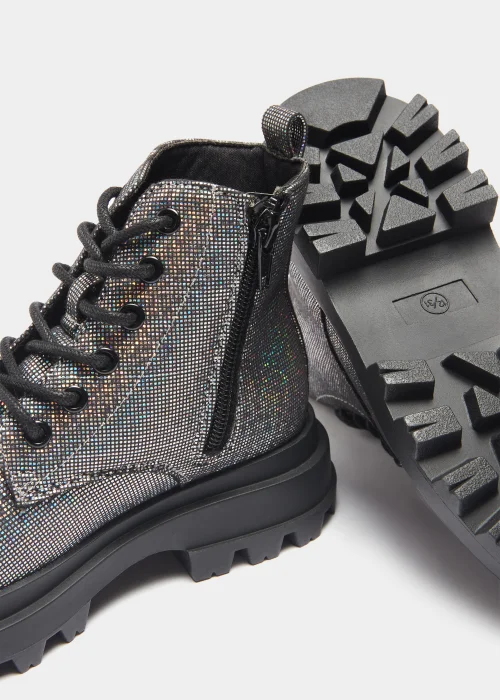 Girls Silver Disco Lace Up Boots (Younger 10-Older 5) - Size 10 Infants Image 2