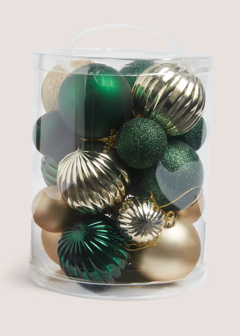 20 Pack Green & Gold Christmas Baubles Image 1