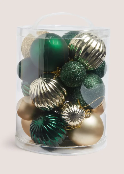 20 Pack Green & Gold Christmas Baubles Image 1
