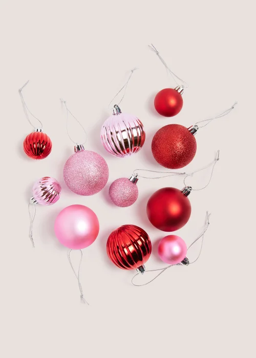 20 Pack Pink & Red Christmas Baubles Image 2