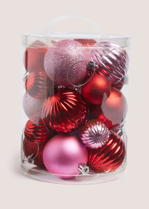 20 Pack Pink & Red Christmas Baubles Image 1