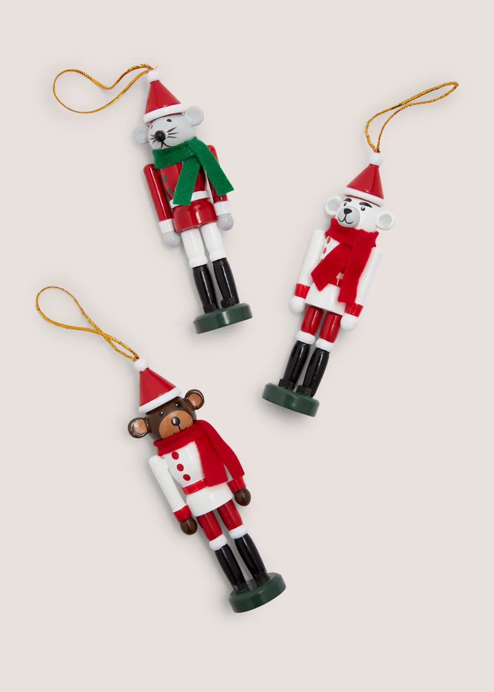 3 Pack Wooden Nutcracker Christmas Tree Decorations (4cm x 3cm x 13cm) Image 2