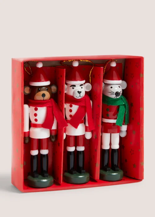 3 Pack Wooden Nutcracker Christmas Tree Decorations (4cm x 3cm x 13cm) Image 1