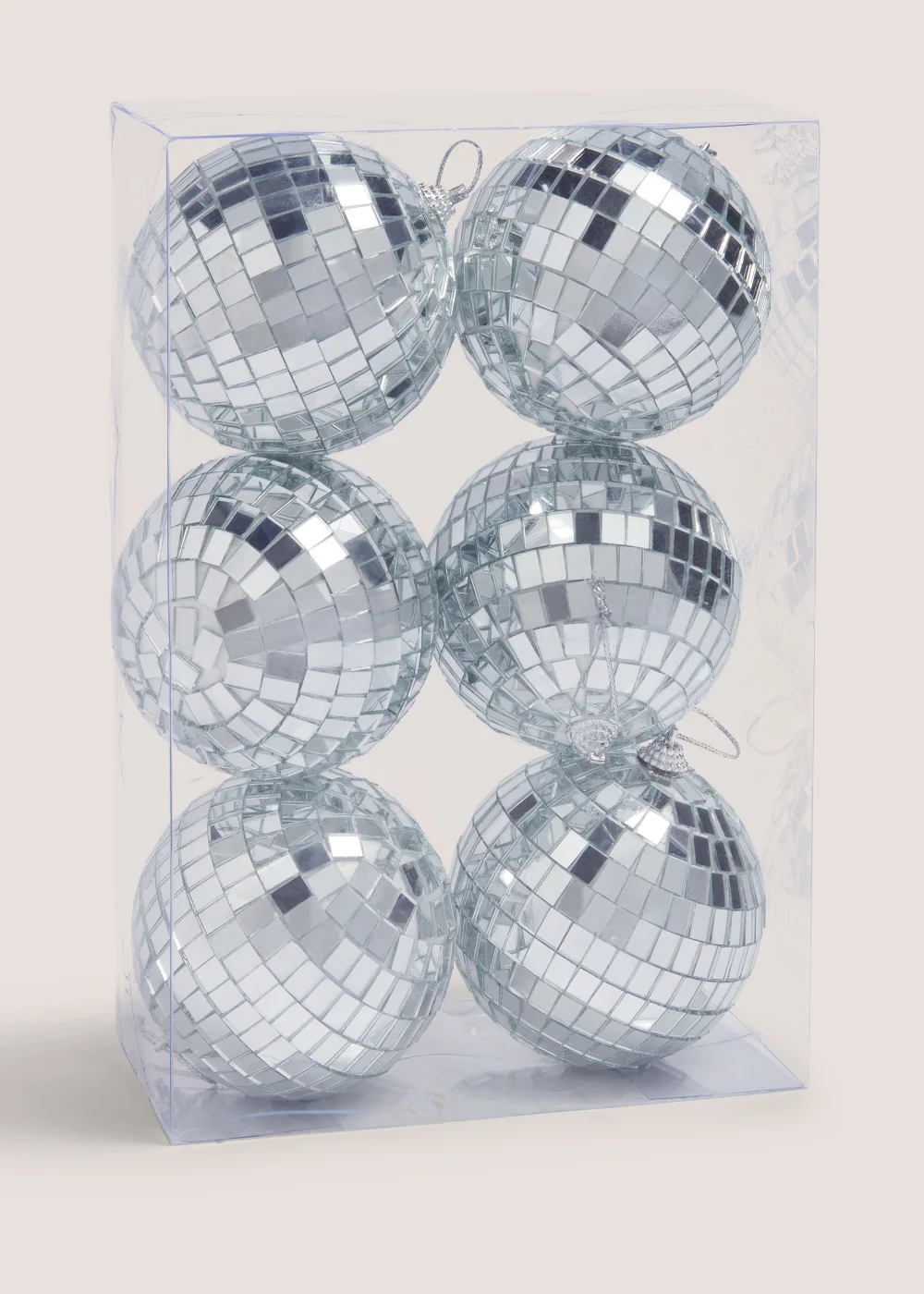 6 Pack Disco Ball Christmas Tree Decorations (8cm) Image 1