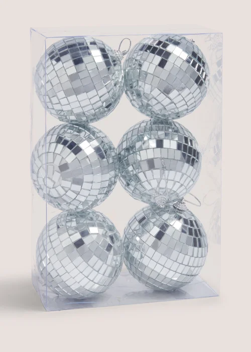 6 Pack Disco Ball Christmas Tree Decorations (8cm) Image 1