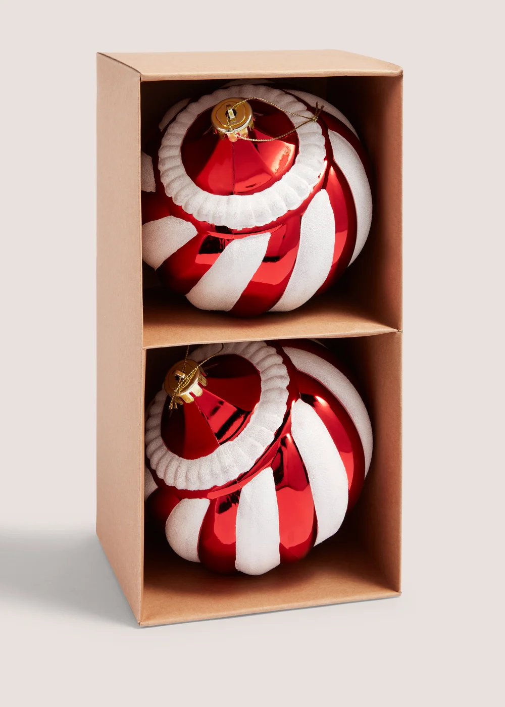 2 Pack Stripe Oversized Christmas Tree Baubles (17cm) Image 1