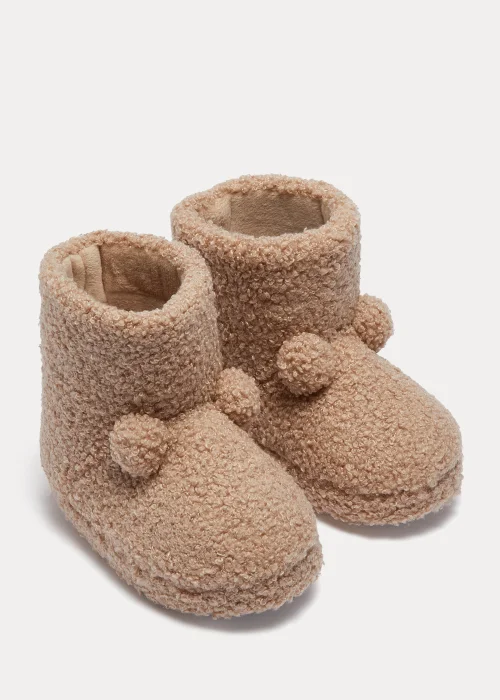 Kids Beige Pom Pom Slip On Boots (Younger 4-12) - Size 4 Infants Image 1