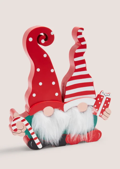 Wooden Christmas Gonk Pair Decoration (15.5cm x 2.5cm x 18cm) Image 1