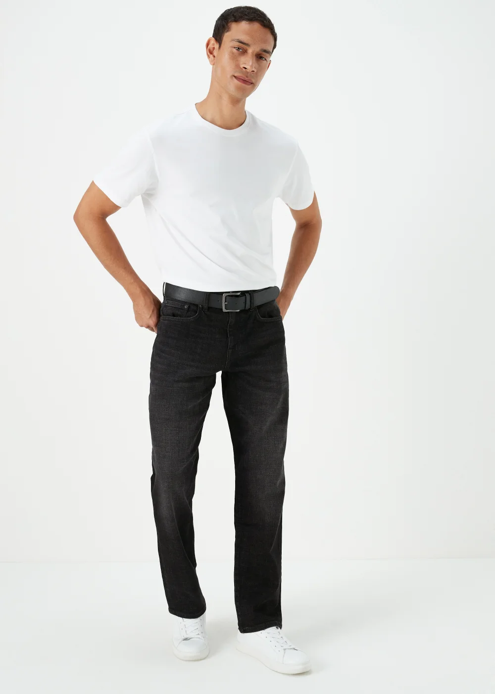 Black Straight Fit Belted Jeans - 30 R Image 1