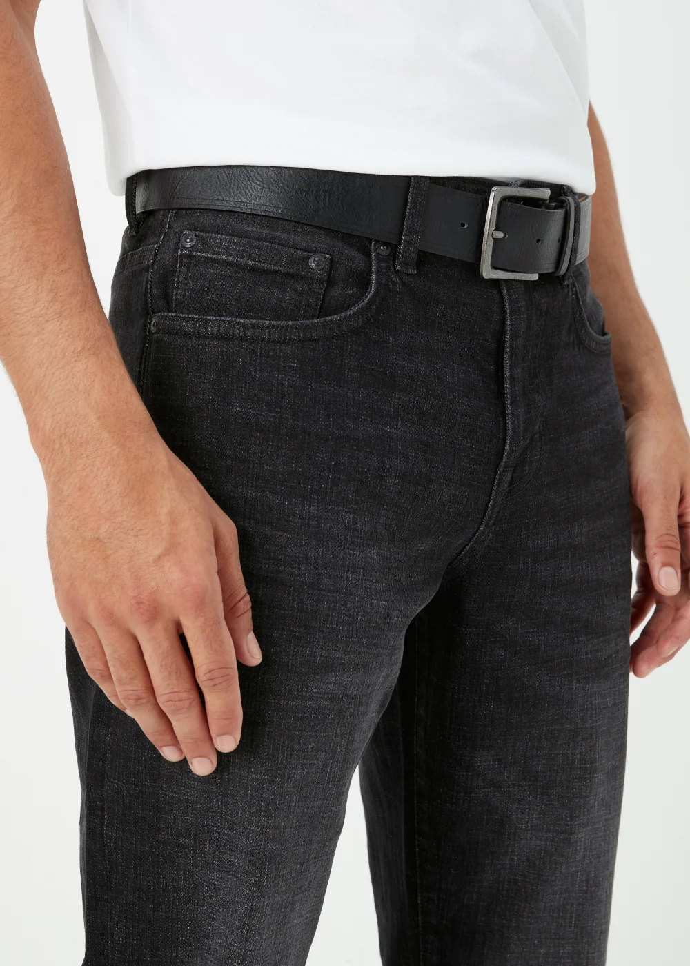 Black Straight Fit Belted Jeans - 30 R Image 3